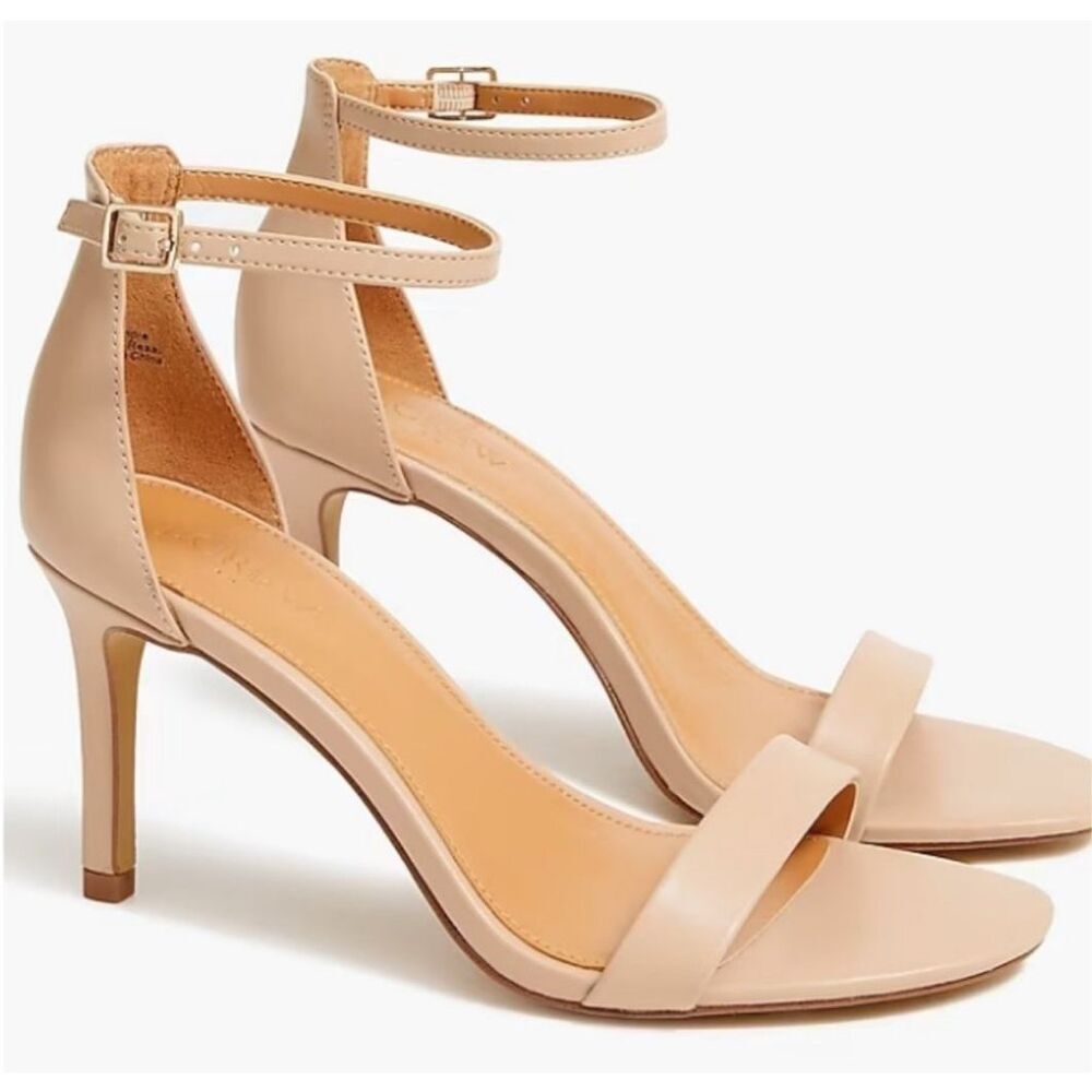 J Crew Womens Nude Ankle Strap Heeled Sandals Neutral Chic Classic Minimal BJ252